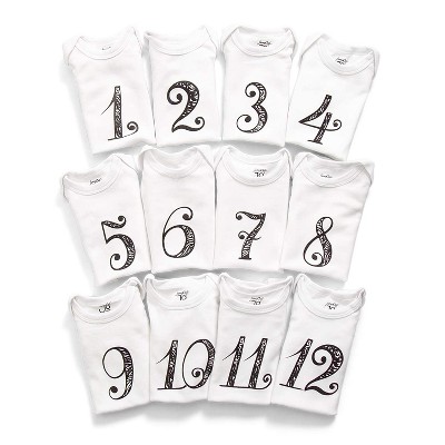 JumpOff Jo Baby Milestone Onesies, 12 Bodysuit Set for Photo Memories, Seize The Moments, Numbers