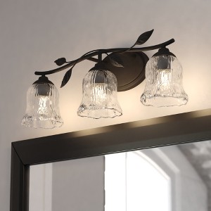 VAXCEL Fairwood 3-Light 21 in. Wide Matte Black Rustic Bathroom Vanity Lighting Fixture, Clear Ribbed Glass Shade - 1 of 4