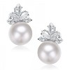 Guili Marquise Elegance Cubic Zirconia Sterling Silver Rhodium Plated 10mm White Mother of Pearl Earrings for a Delicate Luxe Look Shine - 4 of 4