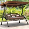 COWLOWN Brown 3 Seat Outdoor Swing for Adults, Rattan Patio Swing, Removable Cushion, Stand, Perfect for Garden and Deck - 3 of 4
