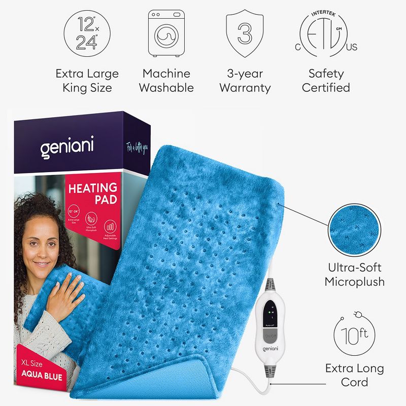 Geniani XL Heating Pad for Back Pain & Cramps Relief - Heat Pad for Neck, Shoulders, and Muscle Pain with Auto Shut off (12"×24"), 2 of 8