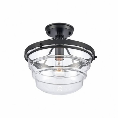Matte Black and Clear Glass 12" Semi-Flush Mount Light