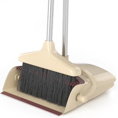 Broom with Dustpan Combo Set, 54" Adjustable Length Stainless Steel Handle Standing Dust Pan for Office and Home