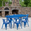 Flash Furniture Commercial Grade 31.5" x 63" Rectangular Metal Indoor-Outdoor Table Set with 6 Arm Chairs - 2 of 4