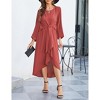 Womens Knot Waist Round Neck Long Sleeve Midi Dress Vintage Semi Formal Dresses for Wedding Guest Cocktail - 2 of 4