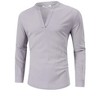 Men's Cotton Linen Shirt Henley V Neck Long Sleeve Casual Beach T Shirts - 4 of 4