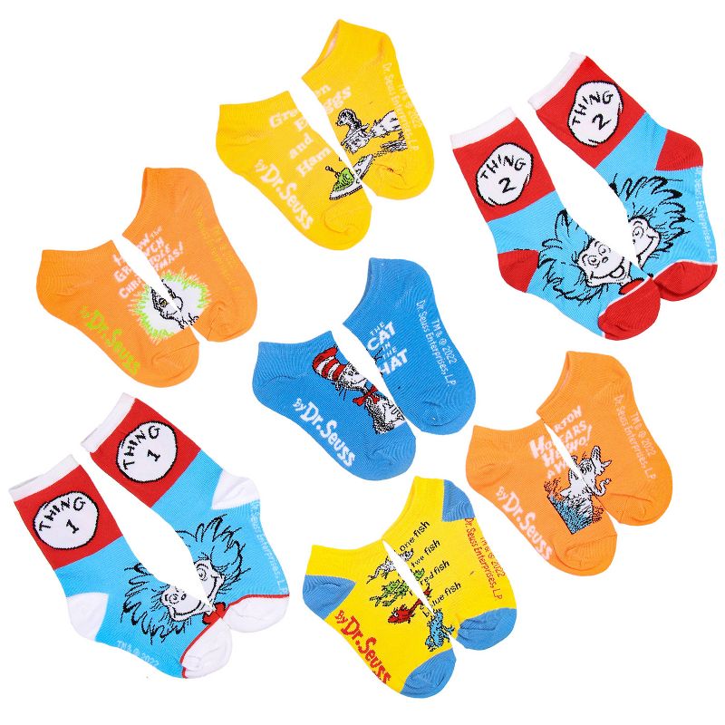 Dr. Seuss Book Titles and Characters Kids Week Of Socks Box Set 7 Pairs Multicoloured, 3 of 8
