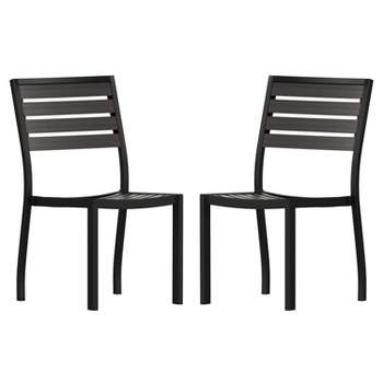 Flash Furniture Lark Outdoor Side Chair with Faux Teak Poly Slats, Set of 2