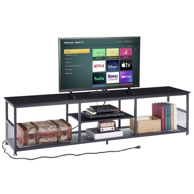 VECELO 3-Tier Industrial TV Stand for TVs Up to 80" Media Console TV Table with Power Outlets & Storage Shelve for Living Room, Bedroom Gray/Brown/Gray