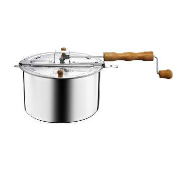 Great Northern Popcorn 6 Quart Aluminum Popcorn Popper with Hand Crank, Vented Lid, and Stir Paddle - Silver