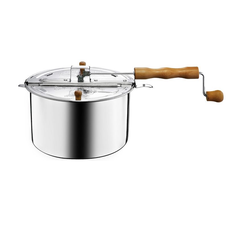 Great Northern Popcorn 6 Quart Aluminum Popcorn Popper with Hand Crank, Vented Lid, and Stir Paddle - Silver, 1 of 5