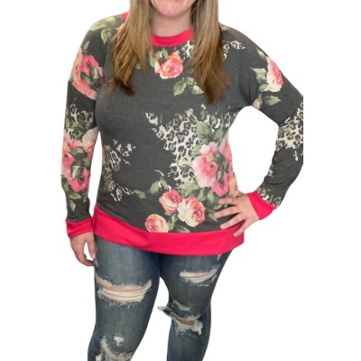 Women's Floral Leopard Weekender Tee - honeyme