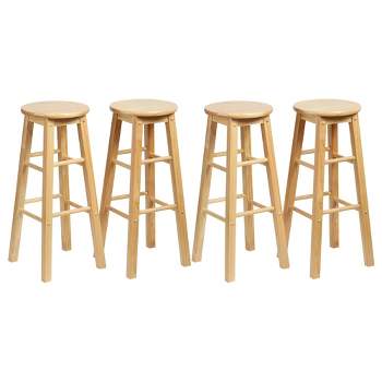 PJ Wood Classic Round Seat 29" Tall Kitchen Counter Stools for Homes, Dining Spaces, and Bars with Backless Seats & 4 Square Legs, Natural (Set of 4)