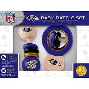Baby Fanatic Wood Rattle 2 Pack - NFL Baltimore Ravens Baby Toy Set - 1 of 4