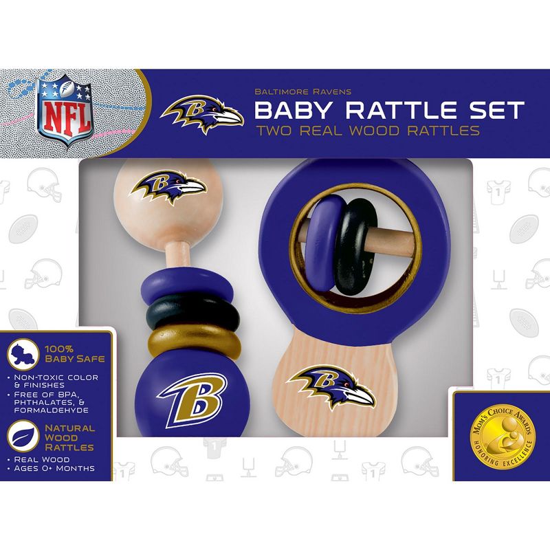 Baby Fanatic Wood Rattle 2 Pack - NFL Baltimore Ravens Baby Toy Set, 1 of 5