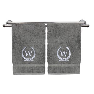 BC BARE COTTON Monogrammed Hand Towel, 100% Turkish Cotton - Set of 2 - Gray - Silver Wreath - 1 of 1