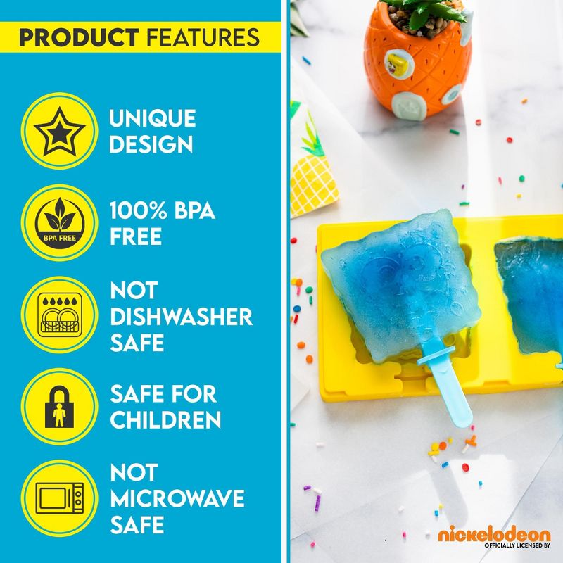 Silver Buffalo Nickelodeon's Spongebob Squarepants 2-Piece Silicone Ice Popsicle Mold Maker, 5 of 8