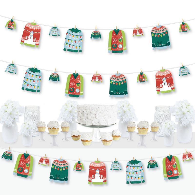 Big Dot of Happiness Colorful Christmas Sweaters - Ugly Sweater Holiday Party DIY Decorations - Clothespin Garland Banner - 44 Pieces, 1 of 8