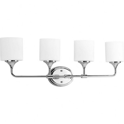 Progress Lighting Lynzie 4-Light Bath Vanity in Polished Chrome with Etched White Glass Shades