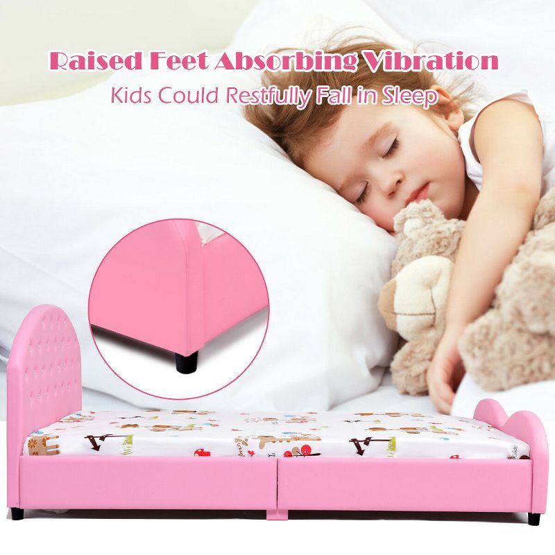 Costway Kids Children PU Upholstered Platform Wooden Princess Bed Bedroom Furniture Pink, 4 of 10