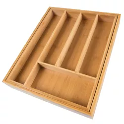 Hastings Home Bamboo Expandable Drawer Organizer and Divider for Kitchen Flatware, Utensils, and Cutlery