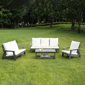 Outdoor Loveseat, Sofa Chair With Cushion, Armrests, Stainless Steel Hardware,Wood Grain Garden Sofa,abstract,gray,78.74in,6.56ft - 1 of 4