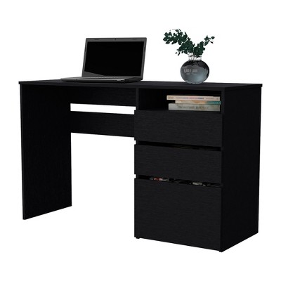 Vynxaria San Diego Computer Desk - 3 Drawers, 1 Open Shelf, Black Wengue Finish, Overall 47.44"W x17.08"D x29.52"H