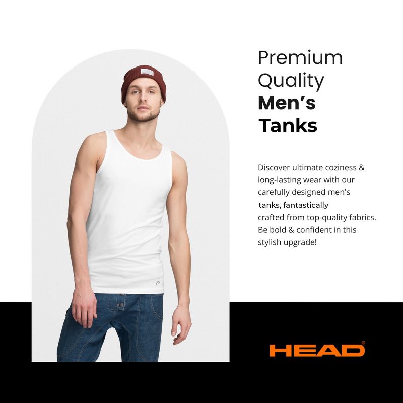 HEAD 3pk Mens Tank Top Breathable Tagless Comfortable Cotton Mens Modern Fit T Shirt, 2 of 9