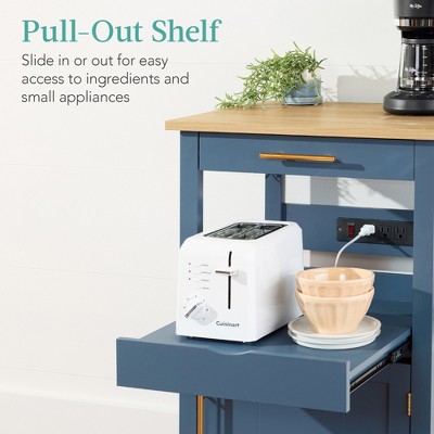 Slate Blue Engineered Wood Kitchen Cart with Storage and Wheels