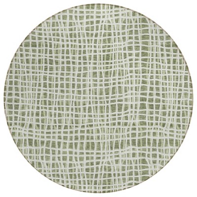 Green And Ivory Striped Washable Indoor Outdoor Area Rug