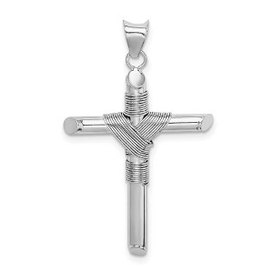 Black Bow Jewelry 14k White Gold Hollow Tube Rope Cross Pendant - 1 of 4