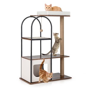 Costway 47" Large Cat Tree Tower with Top Perch Cat Bed Cat Condo Scratching Posts Indoor Black/White - 1 of 4