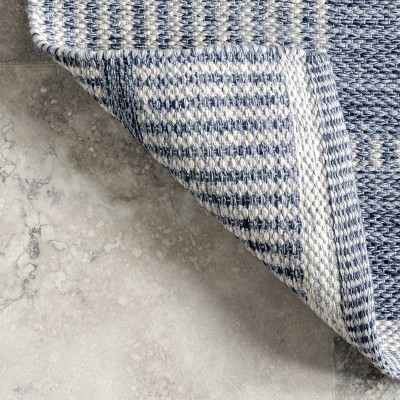 Blue and White Striped Synthetic Indoor/Outdoor Rug, 5' x 8'