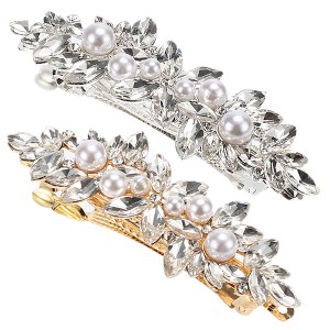 Unique Bargains Women's Rhinestone Faux Pearl Hair Barrettes 2 Pcs - 1 of 4