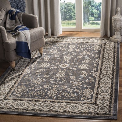 Grey and Cream Floral Synthetic Rectangular Area Rug