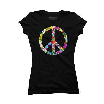 Junior's Design By Humans Cool Retro Flowers Peace Sign By ddtk T-Shirt