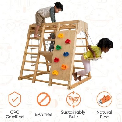 Medium Rainbow Wooden Indoor Playset with Slide and Swing