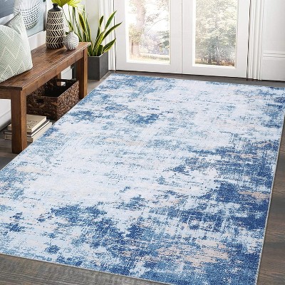 Modern Abstract Living Room Rug with Non-Slip Backing Ultra-Thin Stain Resistant Non Shedding Throw Carpet