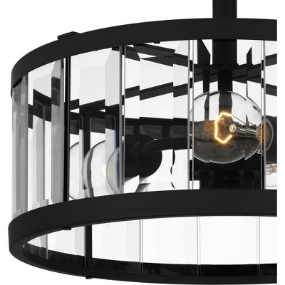 Lucia Matte Black and Glass Drum Semi-Flush Mount Light