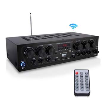Pyle PTA62BT 750 Watt 6 Channel Compact Wireless Bluetooth Home Audio Amplifier Stereo Receiver Sound System with Microphone Inputs and Remote Control