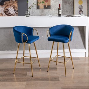 Lyngins Set of 2 Velvet Bar Stools,26" Counter Height Barstools with Chrome Footrest and Base,Bar Chairs for Kitchen Island,Cafes,Dining Room - 1 of 4