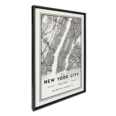 New York City Modern Map Framed Canvas Print, 36" x 27"