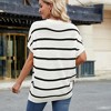 Women's striped round neck pullover fashionable contrasting color shoulder short sleeved sweater - 2 of 4