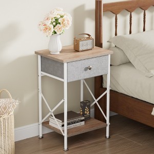 VECELO Modern X-Design Nightstand, End/Side Table with Fabric Drawer & Open Storage Shelves for Bedroom or Living Room, Brown - 1 of 4