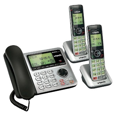 VTech CS6649-2 DECT 6.0 Expandable Corded/Cordless Phone with Answering Machine, 2 Handsets -Silver