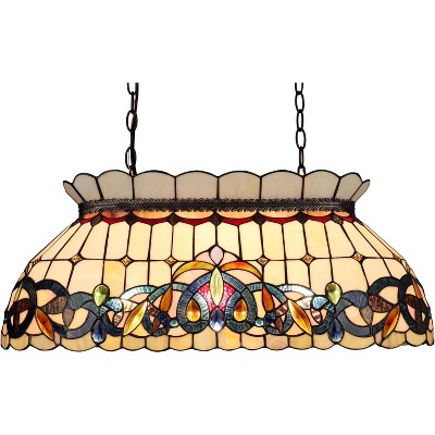 Victorian-Style 28" Dark Bronze and Stained Glass Island Pendant
