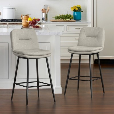 Arceso 1PC 26 Inch Bar Stools, Double-Layer Upholstered Counter Height Bar Stools for Kitchen Island, Faux Leather Barstools with Back and Footrest