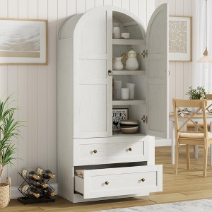 Kitchen Pantry, 72" High Arched Kitchen Pantry Cabinet, Wooden Multipurpose Country Style Cabinet with Drawers, Modern Farmhouse Style Cabinet - 1 of 4