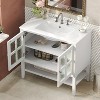 KWPZQEB 36" Farmhouse Bathroom Vanity with Sink, Vanity Cabinet with 2 Textured Glass Doors & Soft Close Hinges, Storage Cabinet w/ Open Shelf - 2 of 4
