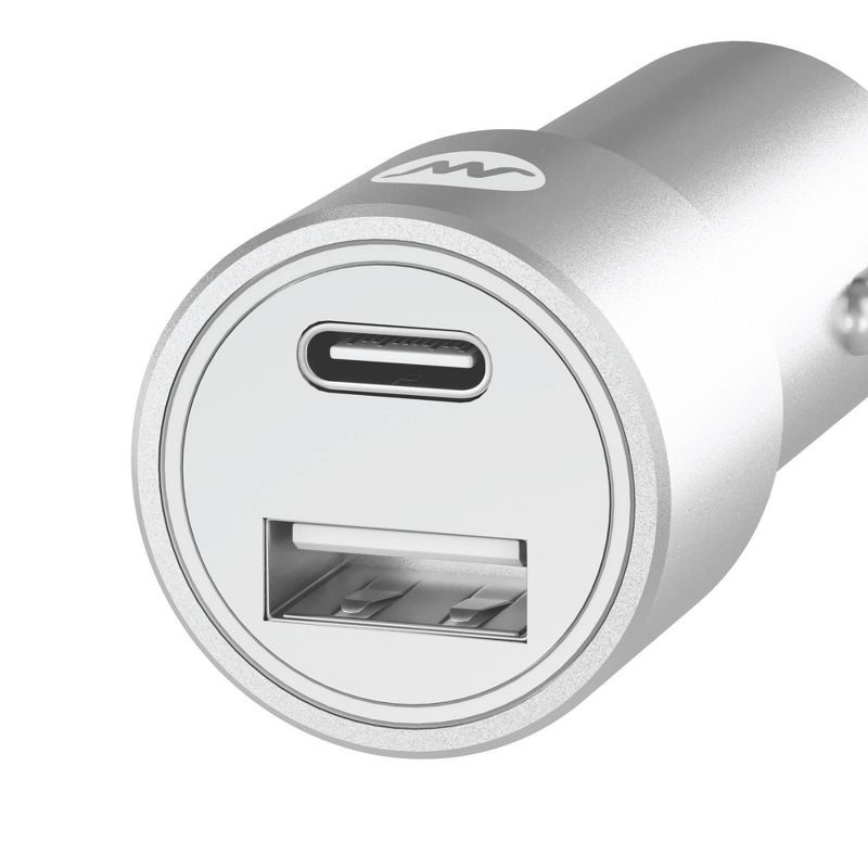 Just Wireless Pro Series 42W 2-Port USB-A &#38; USB-C Car Charger with 6&#39; USB-C to USB-C Cable - Silver &#38; White, 4 of 8